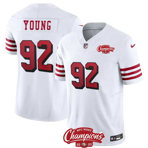 Men's San Francisco 49ers #92 Chase Young White 2023 F.U.S.E. NFC West Champions Patch Alternate Football Stitched Jersey