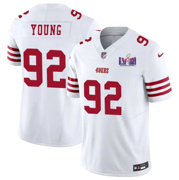Men's San Francisco 49ers #92 Chase Young White 2024 F.U.S.E. Super Bowl LVIII Patch Vapor Untouchable Limited Jersey