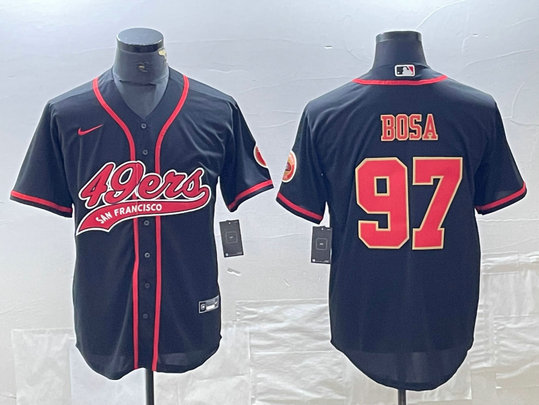 Men's San Francisco 49ers #97 Nick Bosa Black Red With Patch Cool Base Stitched Baseball Jersey