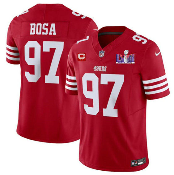 Men's San Francisco 49ers #97 Nick Bosa Red 2024 F.U.S.E. Super Bowl LVIII Patch 2 star C Patch Vapor Untouchable Limited  Jersey