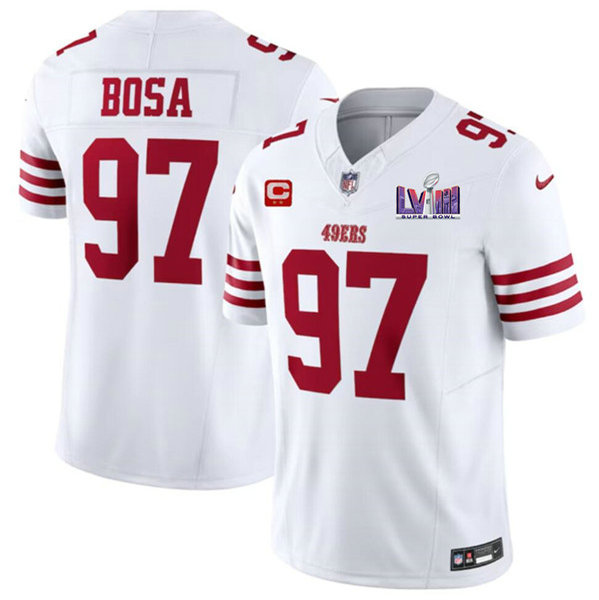 Men's San Francisco 49ers #97 Nick Bosa White 2024 F.U.S.E. Super Bowl LVIII Patch And 2 star C Patch Vapor Untouchable Limited Jersey