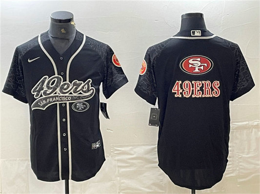 Men's San Francisco 49ers Black Reflective Team Big Logo With Patch Cool Base Stitched Baseball Jersey