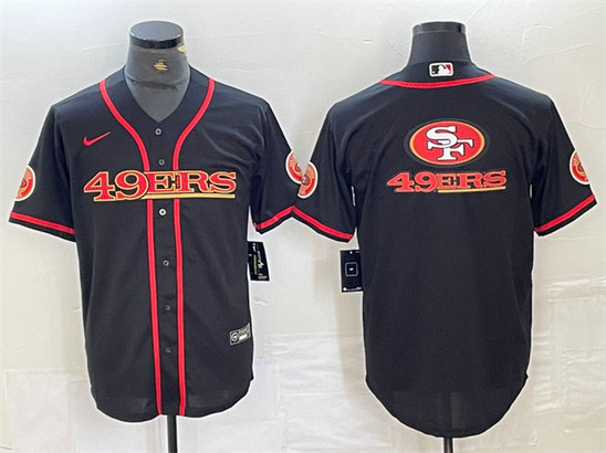 Men's San Francisco 49ers Black Team Big Logo With Patch Cool Base Stitched Baseball Jerseys 1
