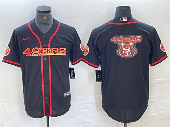 Men's San Francisco 49ers Black Team Big Logo With Patch Cool Base Stitched Baseball Jerseys