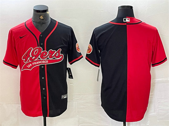 Men's San Francisco 49ers Blank Red Black Split With Patch Cool Base Stitched Baseball Jersey