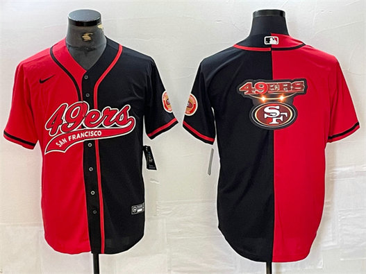 Men's San Francisco 49ers Red Black Split Team Big Logo With Patch Cool Base Stitched Baseball Jersey