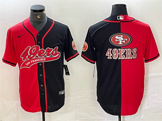 Men's San Francisco 49ers Red Black Split Team Big Logo With Patch Cool Base Stitched Baseball Jersey 3