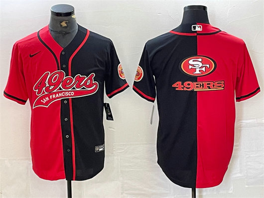 Men's San Francisco 49ers Red Black Split Team Big Logo With Patch Cool Base Stitched Baseball Jerseys