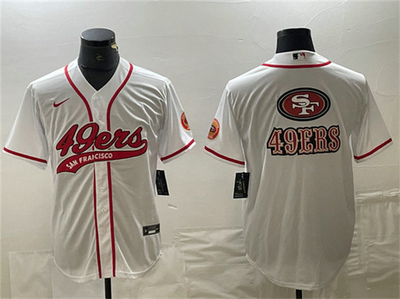 Men's San Francisco 49ers White Team Big Logo With Patch Cool Base Stitched Baseball Jersey
