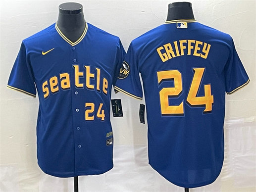 Men's Seattle Mariners #24 Ken Griffey Jr. Royal 2023 City Connect Cool Base With Patch Stitched Baseball Jersey1