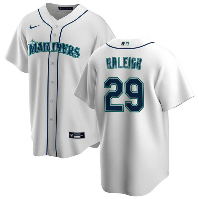 Men's Seattle Mariners #29 Cal Raleigh White Cool Base Stitched Jersey