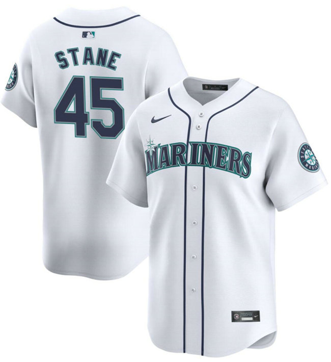 Men's Seattle Mariners #45 Ryne Stanek White Home Limited Stitched Jersey