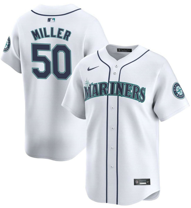 Men's Seattle Mariners #50 Bryce Miller White Home Limited Stitched Jersey