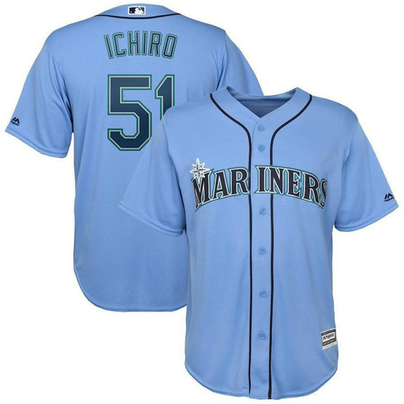 Men's Seattle Mariners #51 Ichiro Suzuki Light Blue Cool Base Stitched Baseball Jersey
