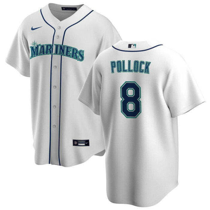 Men's Seattle Mariners #8 AJ Pollock White Cool Base Stitched Jersey