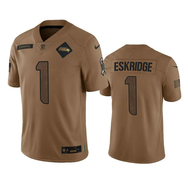 Men's Seattle Seahawks #1 Dee Eskridge 2023 Brown Salute To Service Limited Stitched Football Jersey