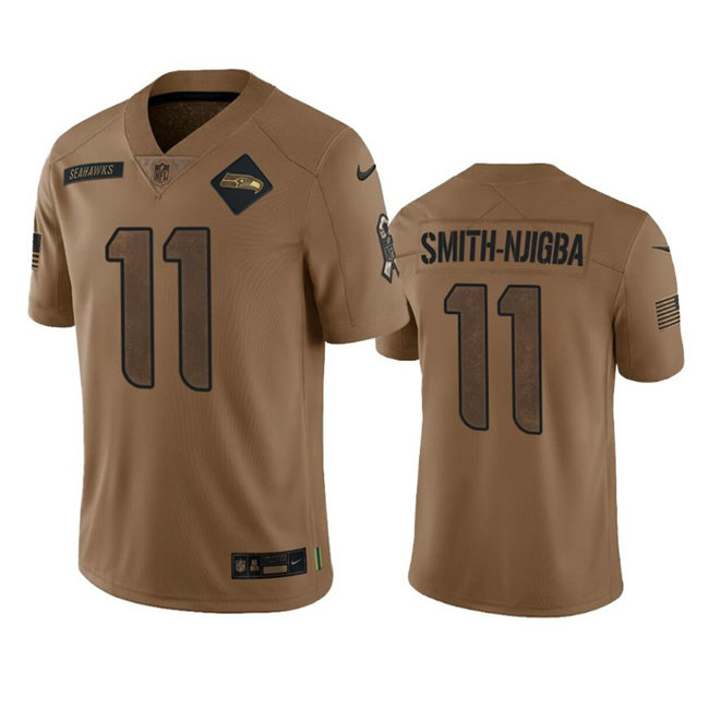 Men's Seattle Seahawks #11 Jaxon Smith-Njigba 2023 Brown Salute To Service Limited Stitched Football Jersey