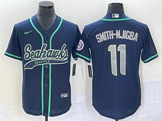 Men's Seattle Seahawks #11 Jaxon Smith-Njigba Navy With Patch Cool Base Stitched Baseball Jersey