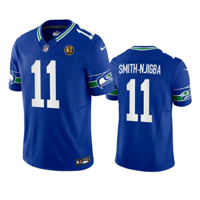 Men's Seattle Seahawks #11 Jaxon Smith-Njigba Royal 2023 F.U.S.E. Throwback With John Madden Patch Vapor Limited Stitched Football Jersey