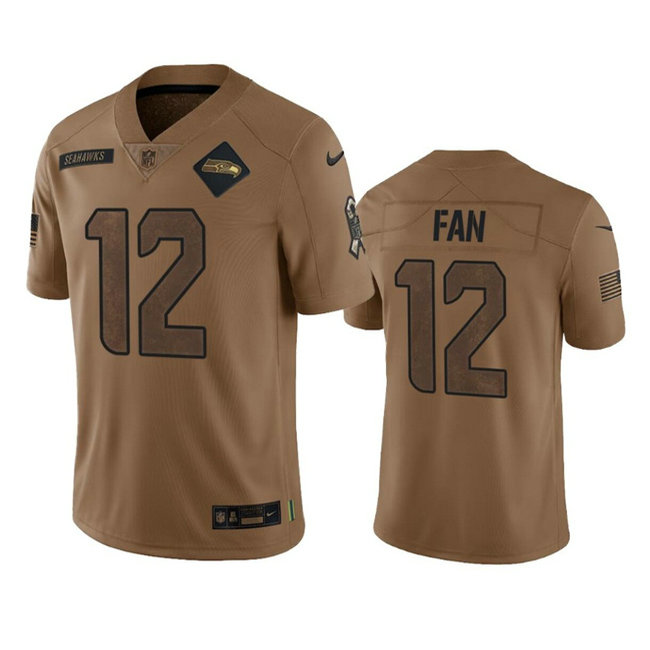 Men's Seattle Seahawks #12 Fan 2023 Brown Salute To Service Limited Stitched Football Jersey
