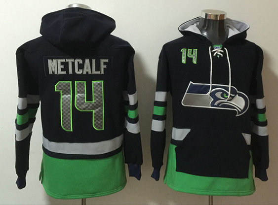Men's Seattle Seahawks #14 D.K. Metcalf Black Green Ageless Must-Have Lace-Up Pullover Hoodie