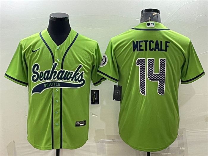 Men's Seattle Seahawks #14 DK Metcalf Green With Patch Cool Base Stitched Baseball Jersey