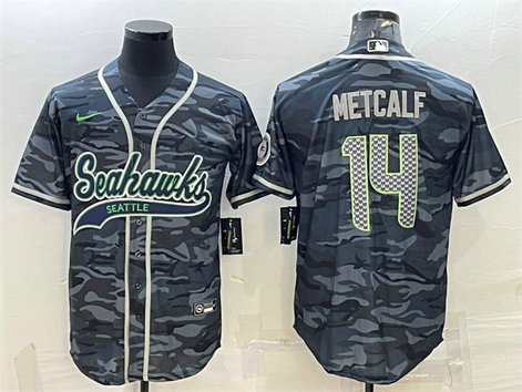 Men's Seattle Seahawks #14 DK Metcalf Grey Camo With Patch Cool Base Stitched Baseball Jersey