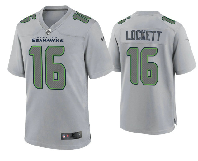 Men's Seattle Seahawks #16 Tyler Lockett Grey Atmosphere Fashion Stitched Game Jersey
