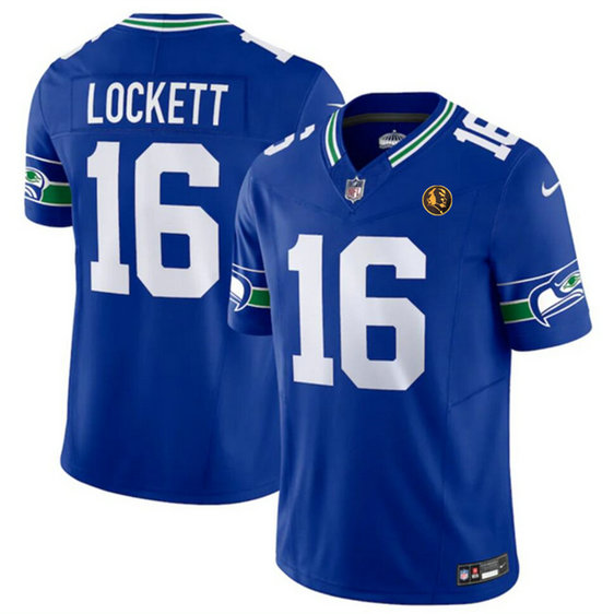 Men's Seattle Seahawks #16 Tyler Lockett Royal 2023 F.U.S.E. Throwback With John Madden Patch Vapor Limited Stitched Football Jersey