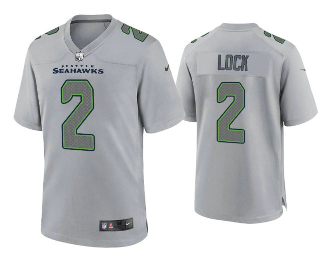 Men's Seattle Seahawks #2 Drew Lock Grey Atmosphere Fashion Stitched Game Jersey
