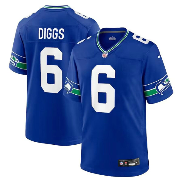 Men's Seattle Seahawks #6 Quandre Diggs Royal Throwback Player Stitched Game Jersey