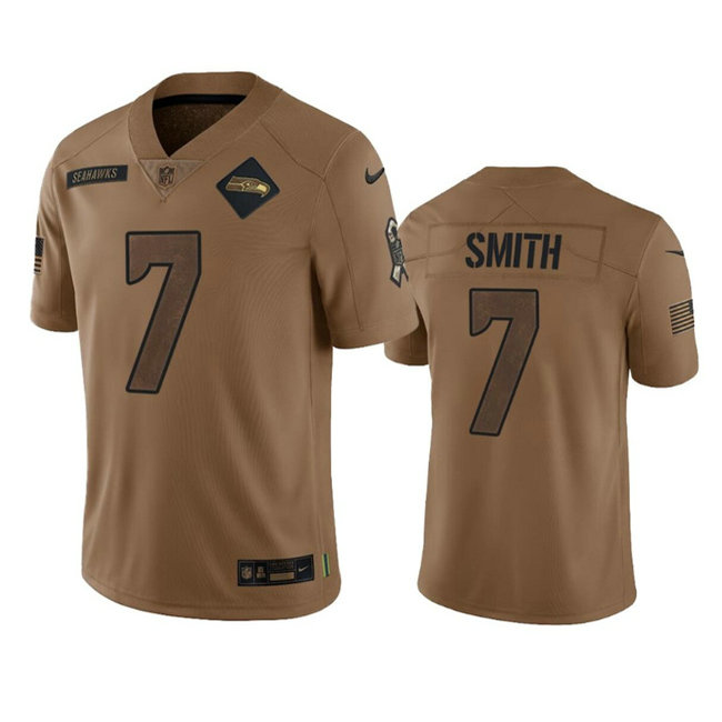 Men's Seattle Seahawks #7 Geno Smith 2023 Brown Salute To Service Limited Stitched Football Jersey