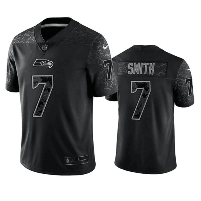 Men's Seattle Seahawks #7 Geno Smith Black Reflective Stitched Jersey