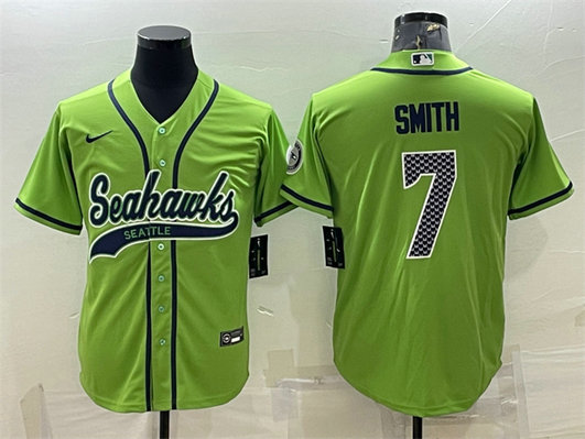 Men's Seattle Seahawks #7 Geno Smith Green With Patch Cool Base Stitched Baseball Jersey