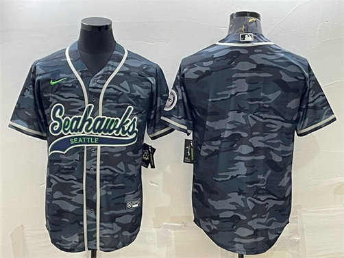Men's Seattle Seahawks Blank Grey Camo With Patch Cool Base Stitched Baseball Jersey