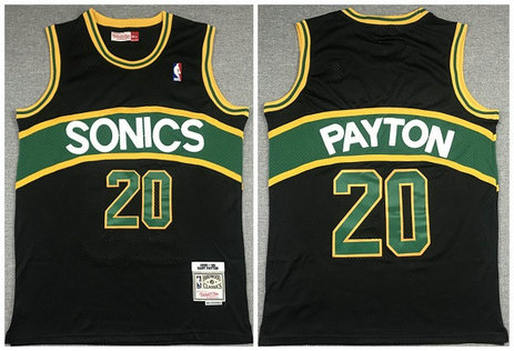Men's Seattle Supersonic #20 Gary Payton Black 1994-95 Throwback SuperSonics Stitched