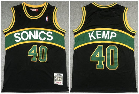 Men's Seattle Supersonic #40 Shawn Kemp Black 1994-95 Throwback SuperSonics Stitched Jersey