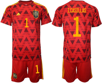 Men's Spain #1 Iker Casillas Red Home Soccer Jersey Suit