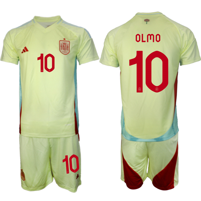 Men's Spain Team #10 Olmo 2024-25 Yellow Away Soccer Jersey Suit