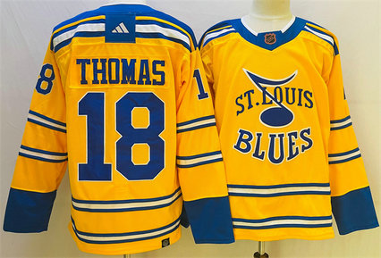 Men's St. Louis Blues #18 Robert Thomas Yellow 2022-23 Reverse Retro Stitched Jersey
