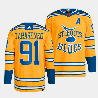 Men's St. Louis Blues #91 Vladimir Tarasenko Yellow 2022-23 Reverse Retro Stitched Jersey