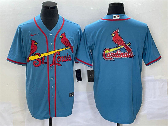 Men's St. Louis Cardinals Blue Big Team Logo In Back Cool Base Stitched Jersey