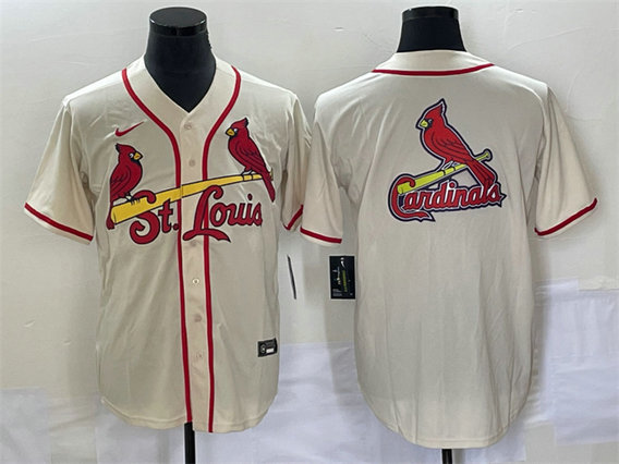 Men's St. Louis Cardinals Cream Big Team Logo In Back Cool Base Stitched Jersey