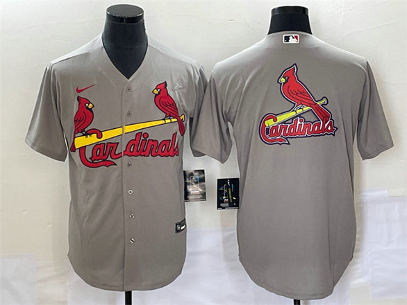 Men's St. Louis Cardinals Grey Big Team Logo In Back Cool Base Stitched Jersey