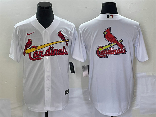 Men's St. Louis Cardinals White Big Team Logo In Back Cool Base Stitched Jersey