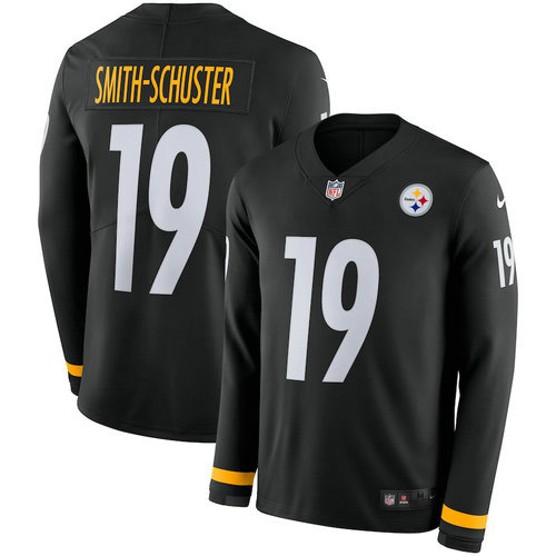 Men's Steelers #19 JuJu Smith Schuster Black Team Color Men's Stitched NFL Limited Therma Long Sleeve Jersey