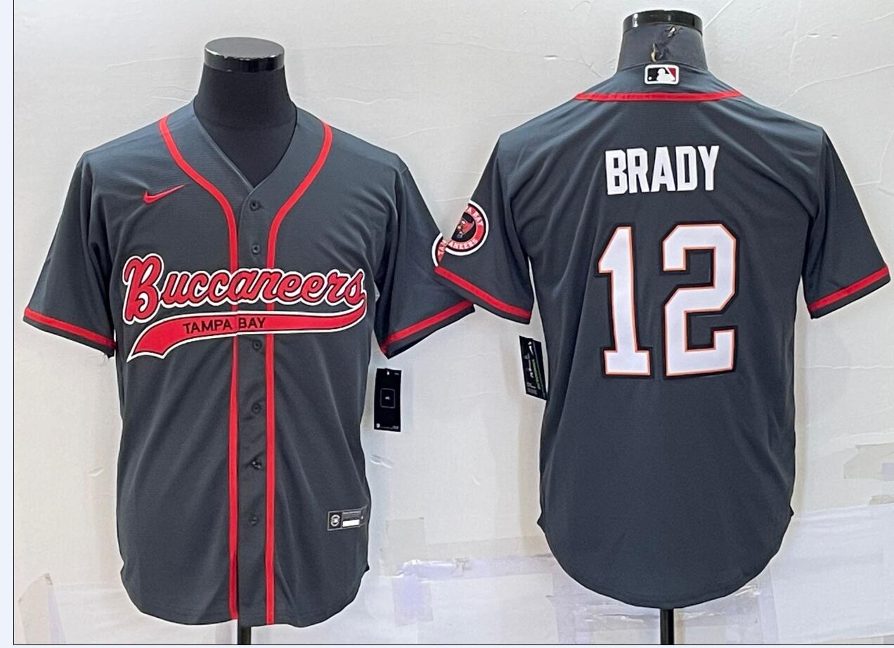 Men's Tampa Bay Buccaneers #12 Tom Brady Grey Stitched Cool Base Nike Baseball Jersey