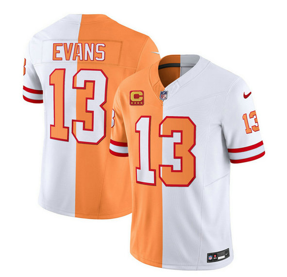 Men's Tampa Bay Buccaneers #13 Mike Evans 2023 F.U.S.E. White Gold With 4-Star C Patch Split Throwback Limited Stitched Jersey