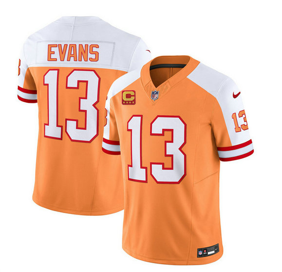 Men's Tampa Bay Buccaneers #13 Mike Evans 2023 F.U.S.E. White Gold With 4-Star C Patch Throwback Limited Stitched Jersey