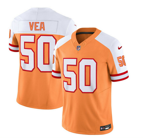 Men's Tampa Bay Buccaneers #50 Vita Vea 2023 F.U.S.E. White Gold Throwback Limited Stitched Jersey